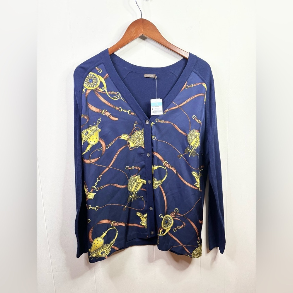 Navy Printed V-Neck Cardigan - Classic Women Sweater
